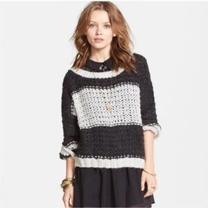 Free People Black and White Chunky Knit Sweater